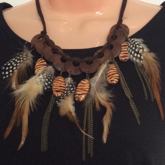 SOLD*Genuine Feather & Wood Necklace Set - Picture 2 of 5